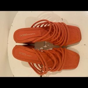 BCBG orange heel mule slip on